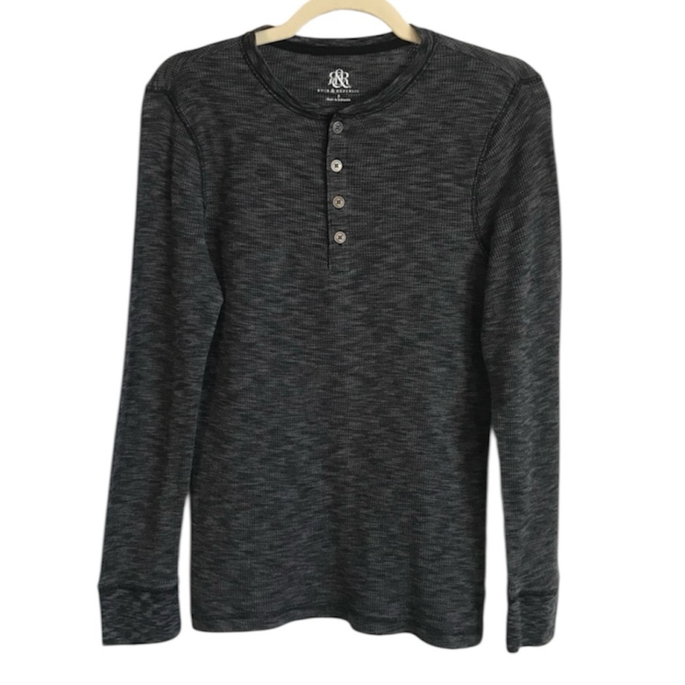 Rock & Republic Men’s S Gray Waffle Thermal Long Sleeve Henley Shirt Tee in EUC